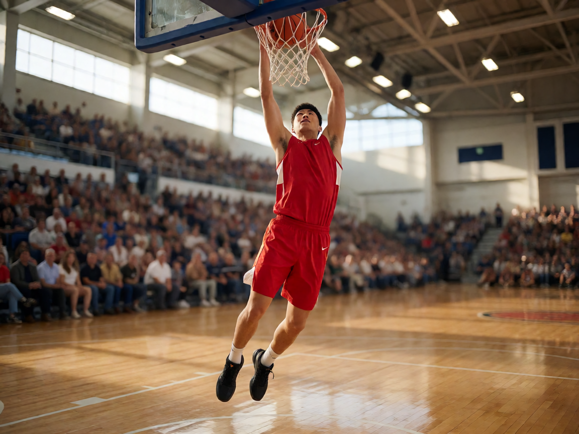 NBA篮球比赛现场，球员扣篮精彩瞬间